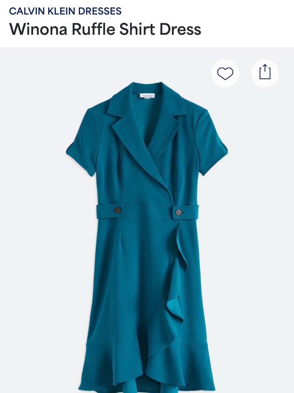 Calvin Klein Teal Winona Ruffle Shirt Dress